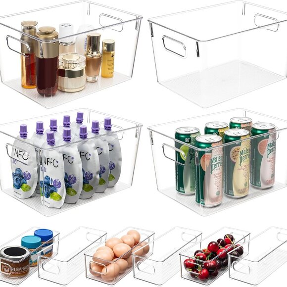 Clear Plastic Storage Bins Set of 10 - 4 Large & 6 Small for Home Organization